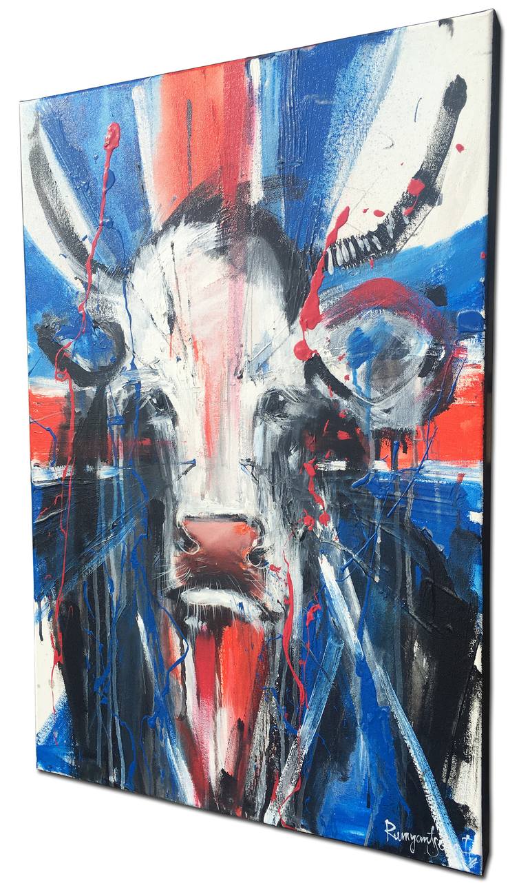 Original Abstract Expressionism Cows Painting by Irina Rumyantseva