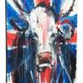 The Union Jack incorporated with the British cow. Expressive style of painting with thick textured acrylic paint strokes. 76cm x 50cm 100% cotton canvas stretched over a deep 1.5 inch wooden frame. No further framing required. All artworks come with a certificate of authenticity.
