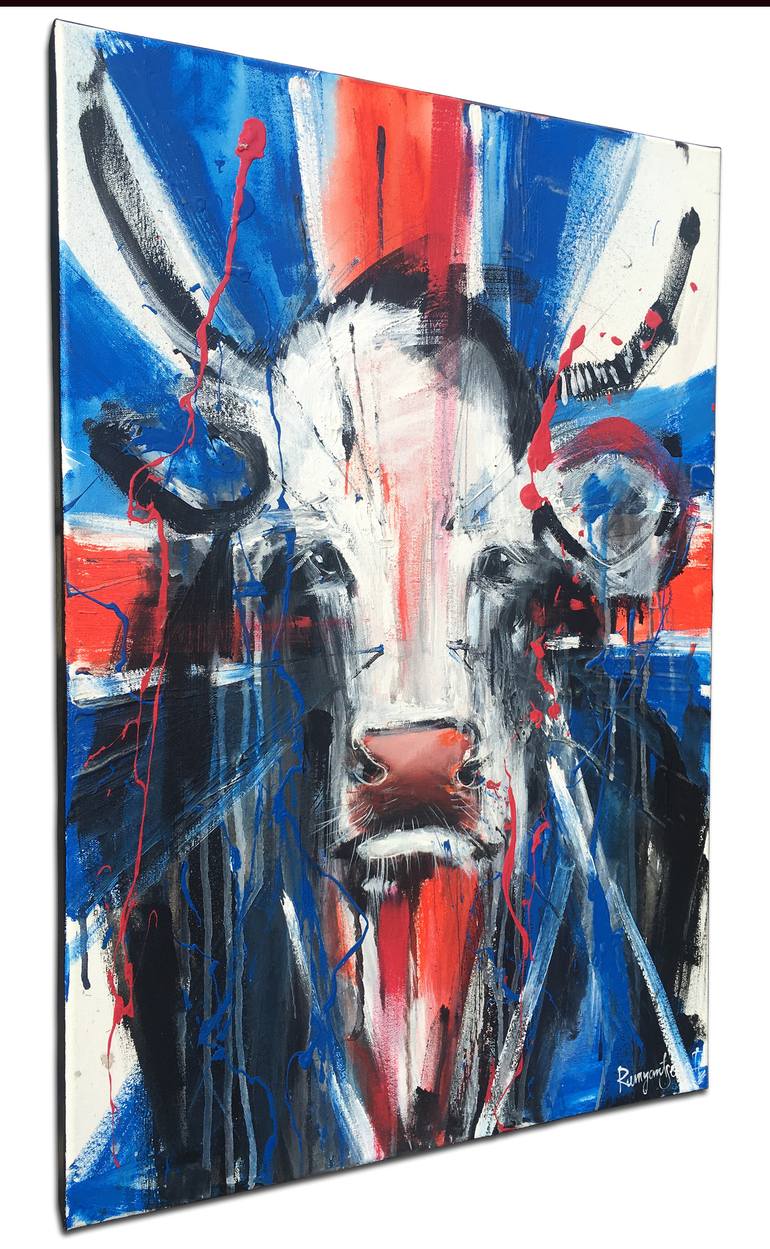 Original Abstract Expressionism Cows Painting by Irina Rumyantseva