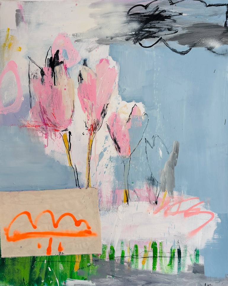 Original Abstract Painting by Christiane Lohrig  Abstract Art on Canvas  Rosebud