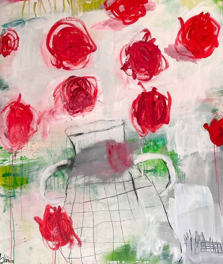 Original Abstract Painting by Christiane Lohrig  Abstract Art on Canvas  flying roses