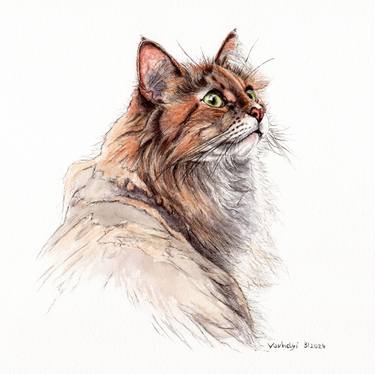 Original Figurative Cats Drawings by Lilla Varhelyi