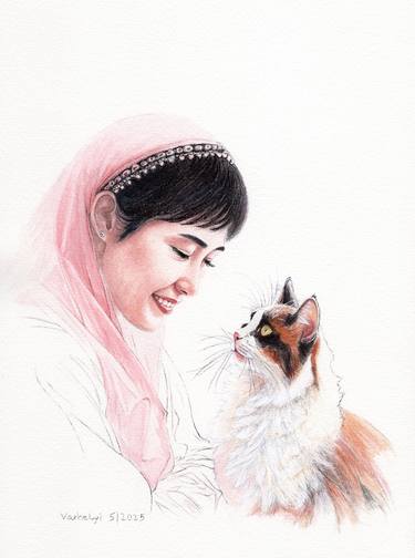 Original Figurative Cats Drawing by Lilla Varhelyi
