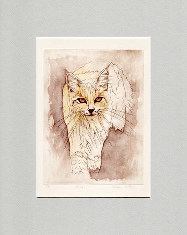 Original Figurative Cats Printmaking by Lilla Varhelyi