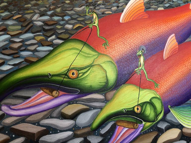 Original Surrealism Fish Painting by Jon Howlett