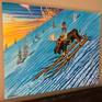 A convivial painting portraying the fun in winter frolics. Some will go to any length to slide on snow.