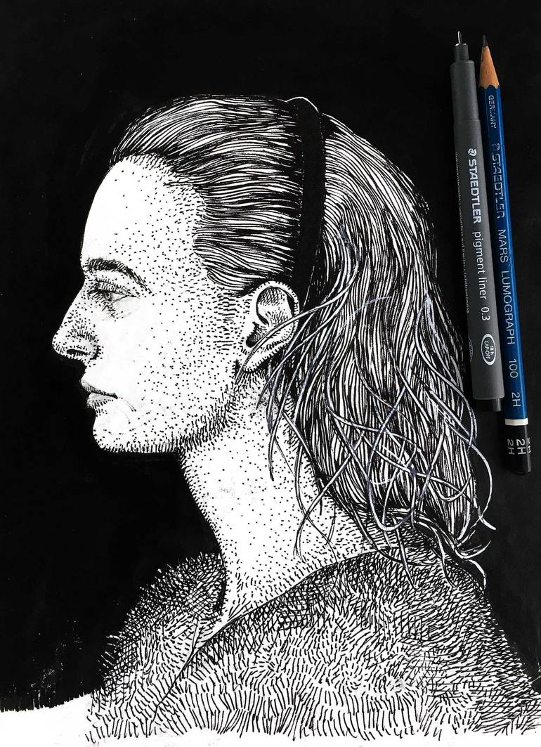 Original Fine Art Portrait Drawing by Dario Moschetta