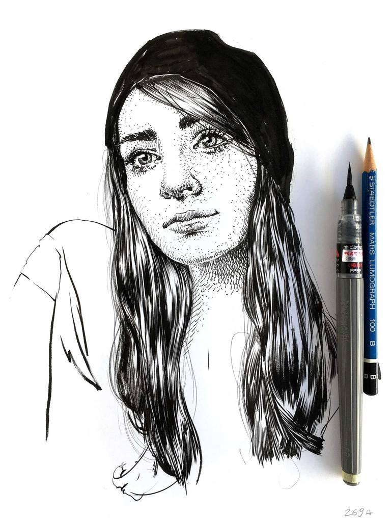 Original Portrait Drawing by Dario Moschetta