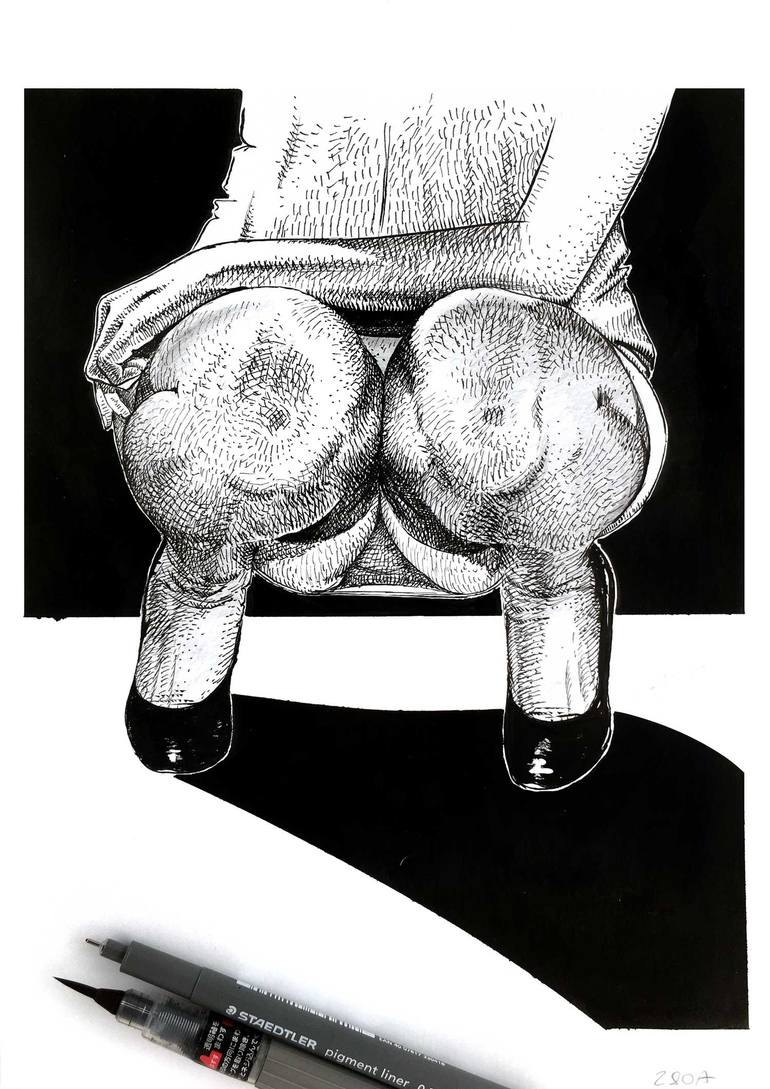 Original Portraiture Erotic Drawing by Dario Moschetta