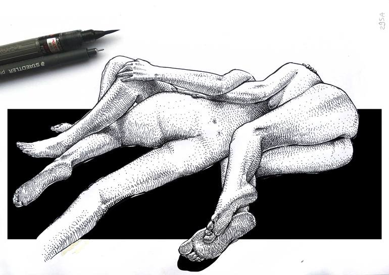 Original Fine Art Nude Drawing by Dario Moschetta