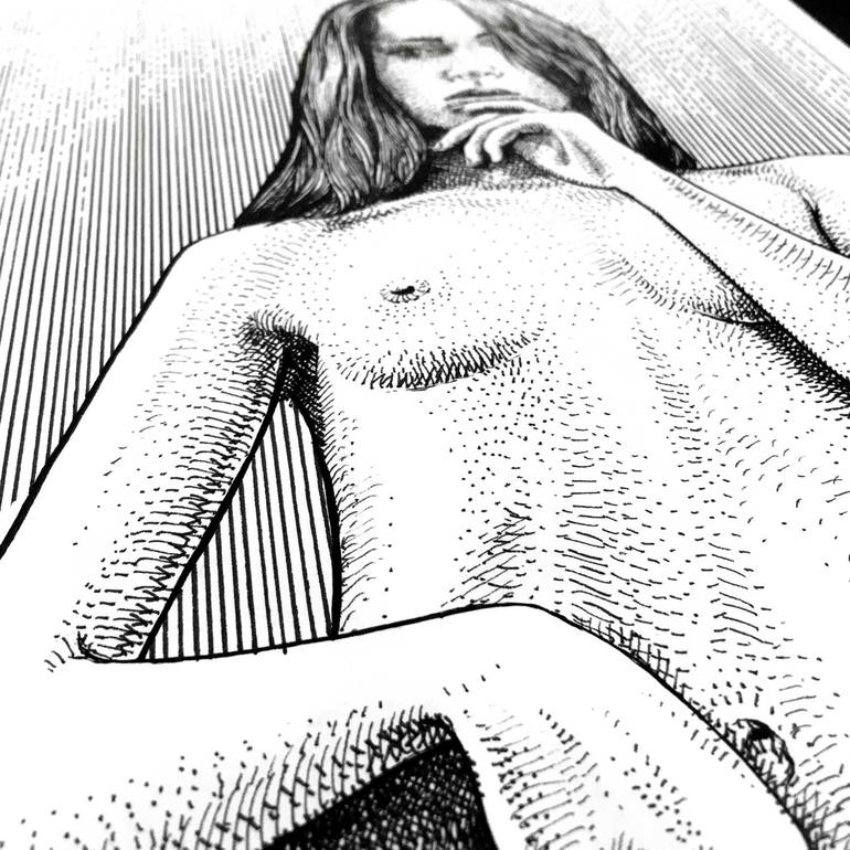 Original Portraiture Nude Drawing by Dario Moschetta