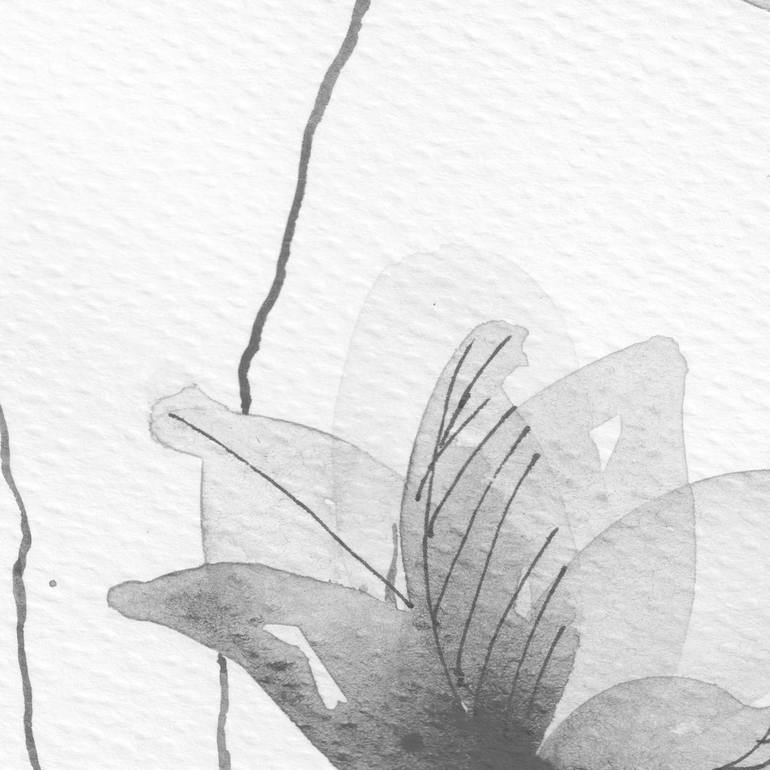 Original Black & White Floral Painting by Ebru Acar Taralp