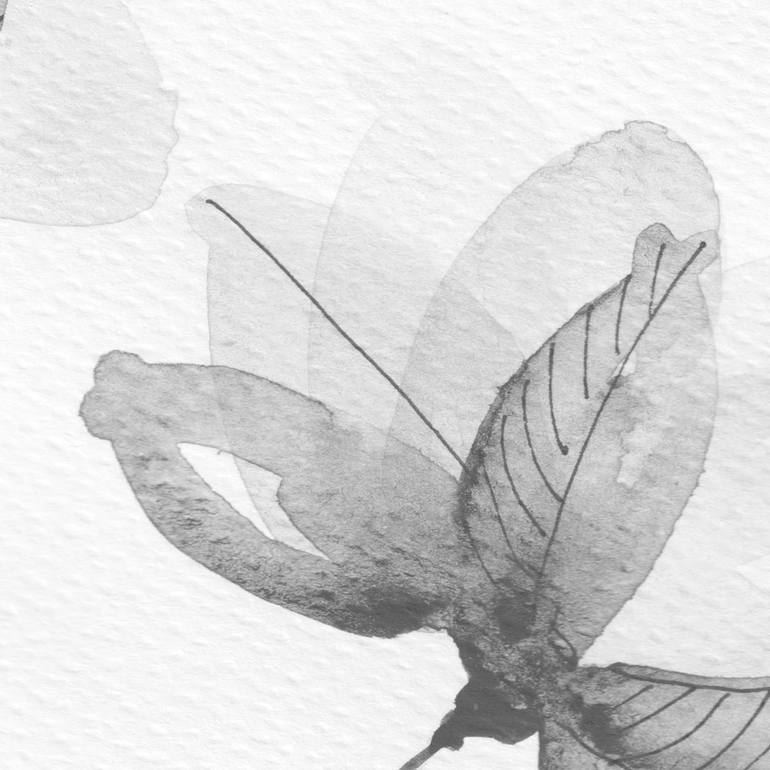 Original Black & White Floral Painting by Ebru Acar Taralp