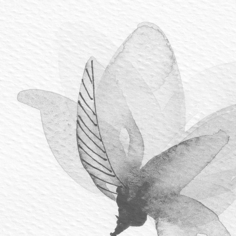 Original Black & White Floral Painting by Ebru Acar Taralp