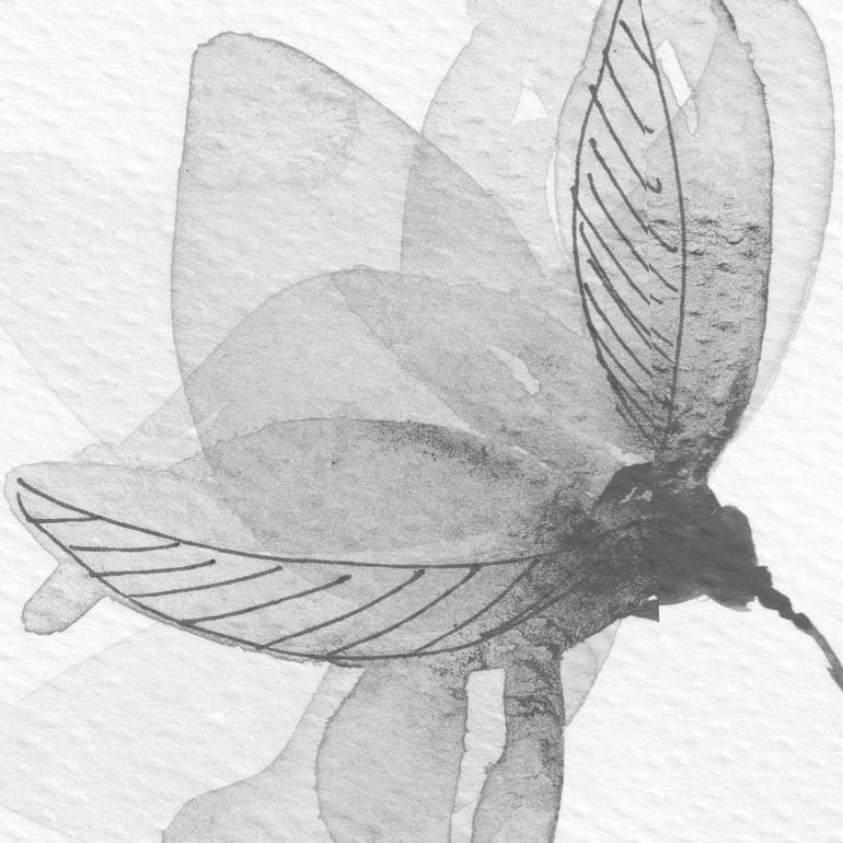 Original Black & White Floral Painting by Ebru Acar Taralp