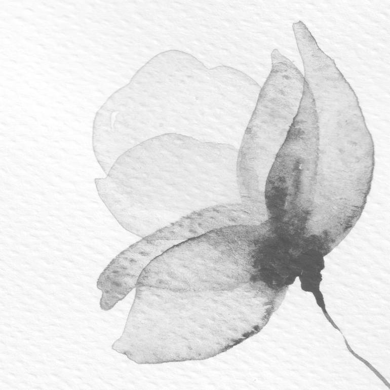 Original Black & White Floral Painting by Ebru Acar Taralp