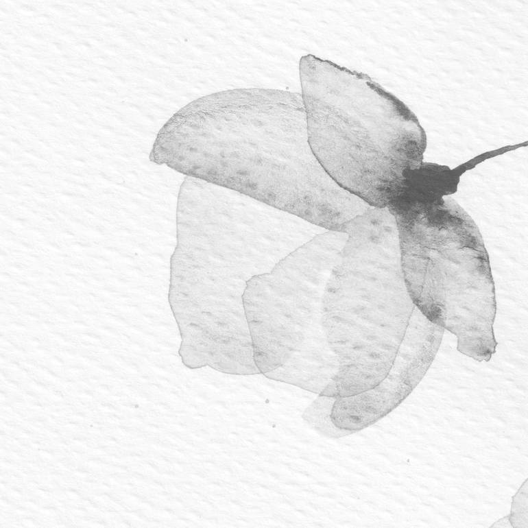 Original Black & White Floral Painting by Ebru Acar Taralp