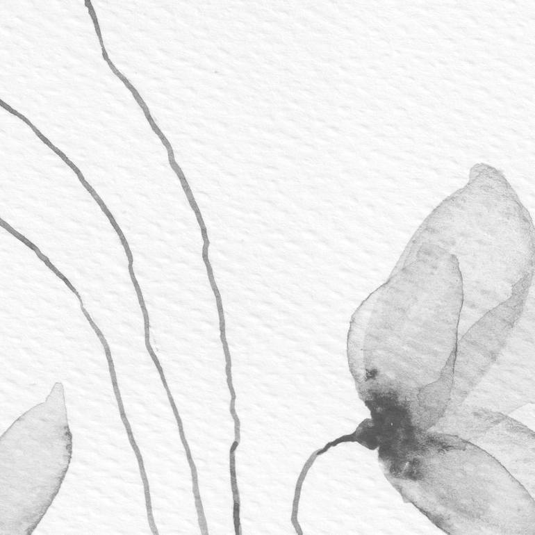 Original Black & White Floral Painting by Ebru Acar Taralp