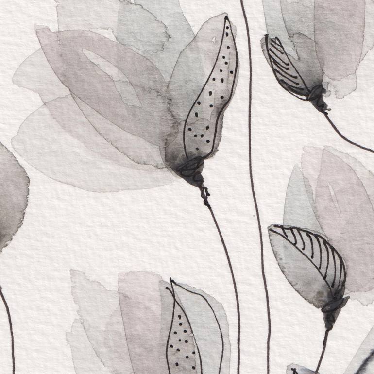 Original Black & White Floral Painting by Ebru Acar Taralp