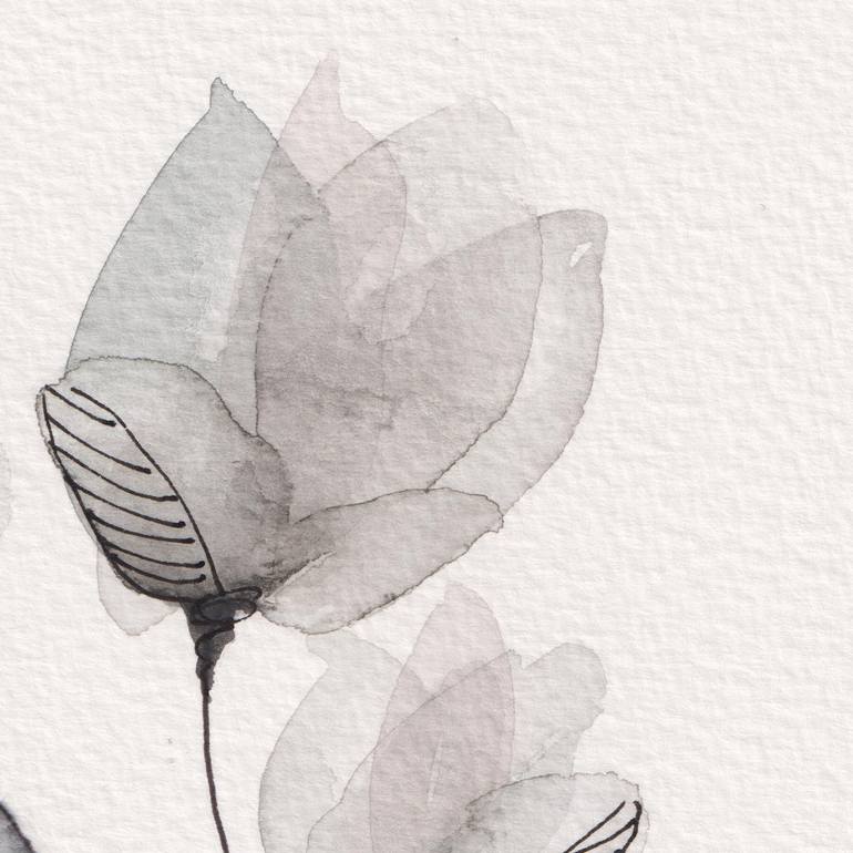 Original Black & White Floral Painting by Ebru Acar Taralp