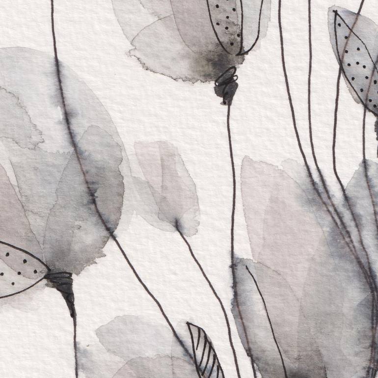 Original Black & White Floral Painting by Ebru Acar Taralp