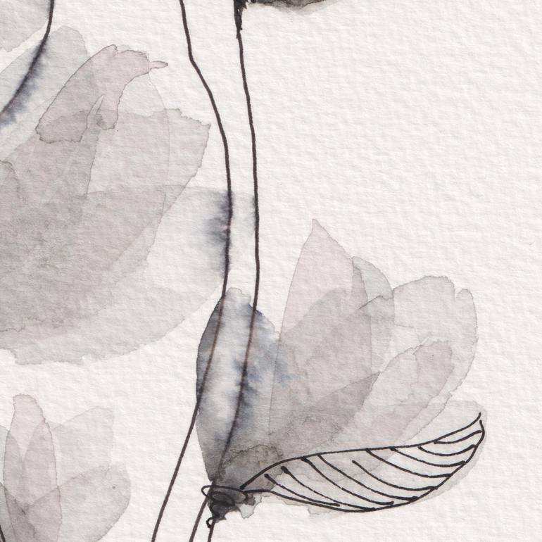 Original Black & White Floral Painting by Ebru Acar Taralp