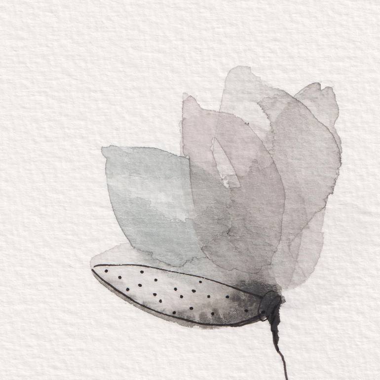 Original Black & White Floral Painting by Ebru Acar Taralp