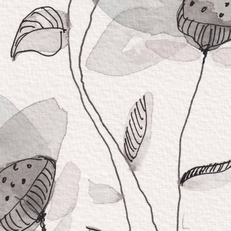 Original Black & White Floral Painting by Ebru Acar Taralp