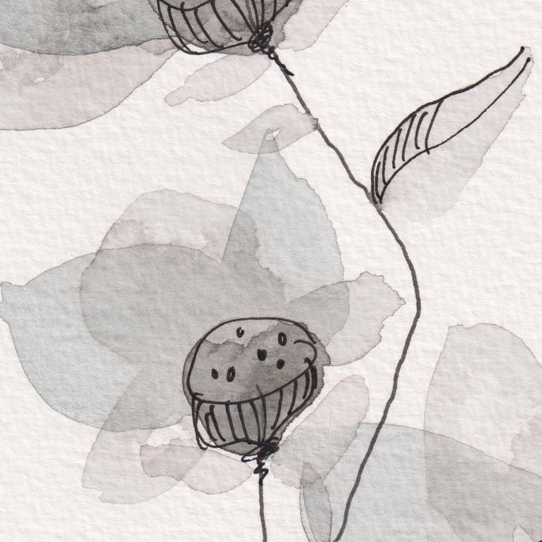 Original Black & White Floral Painting by Ebru Acar Taralp