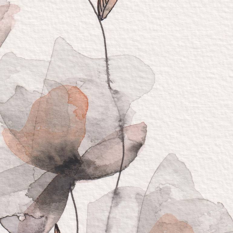 Original Black & White Floral Painting by Ebru Acar Taralp