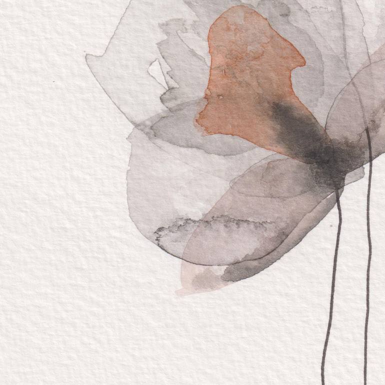 Original Black & White Floral Painting by Ebru Acar Taralp