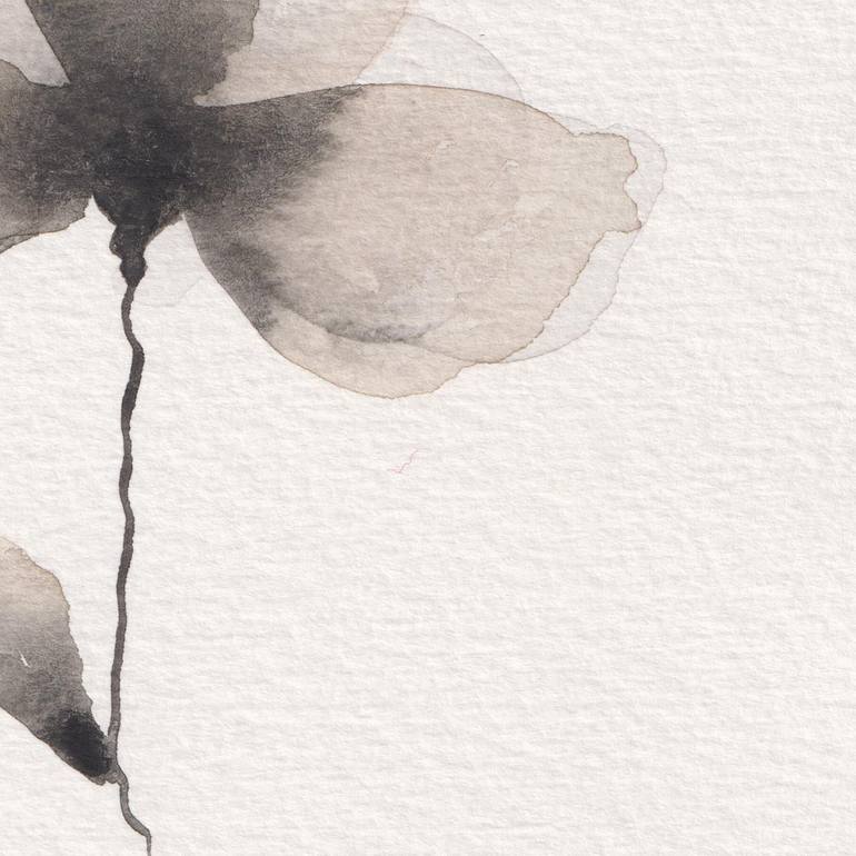 Original Black & White Floral Painting by Ebru Acar Taralp