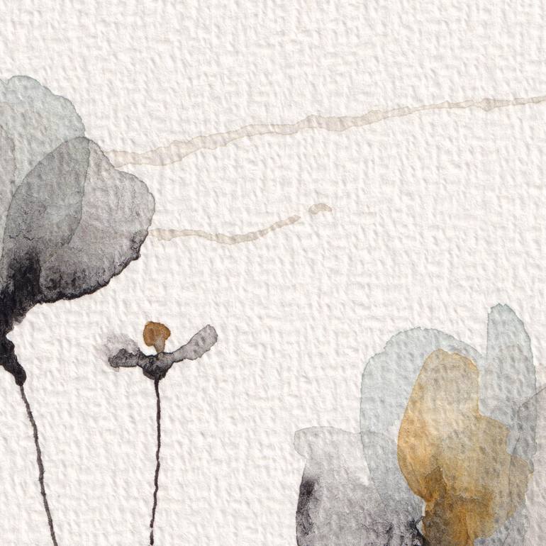 Original Black & White Floral Painting by Ebru Acar Taralp