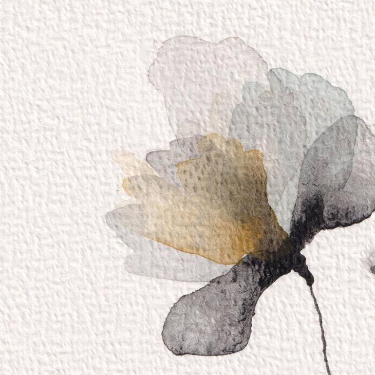 Original Black & White Floral Painting by Ebru Acar Taralp