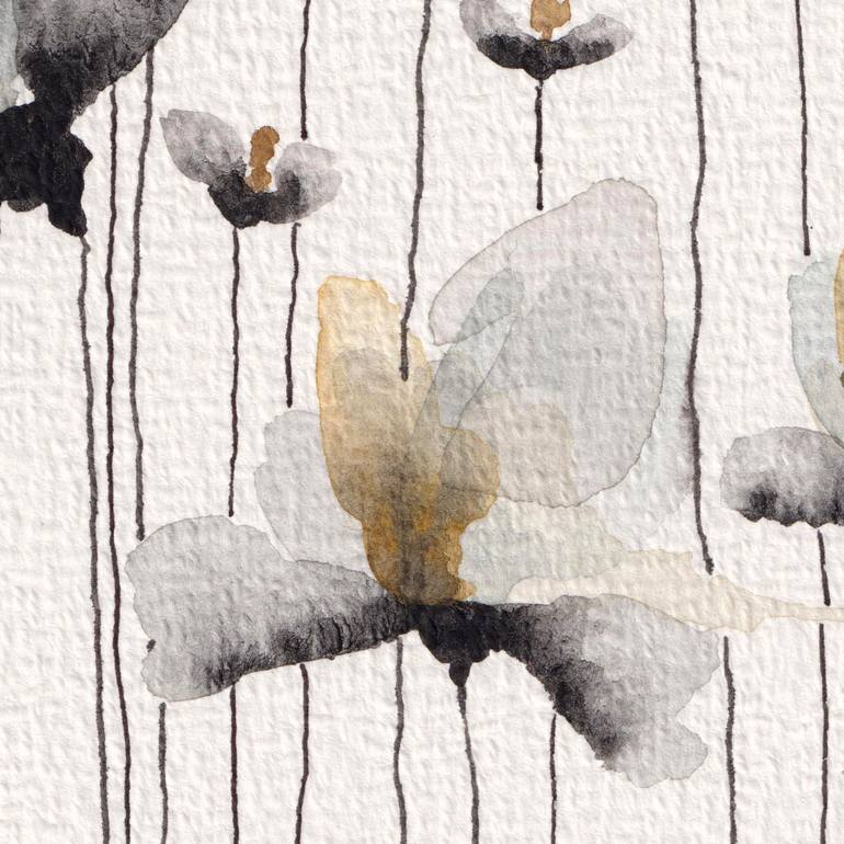 Original Black & White Floral Painting by Ebru Acar Taralp