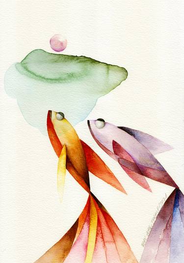 Original Abstract Expressionism Fish Paintings by Ebru Acar Taralp