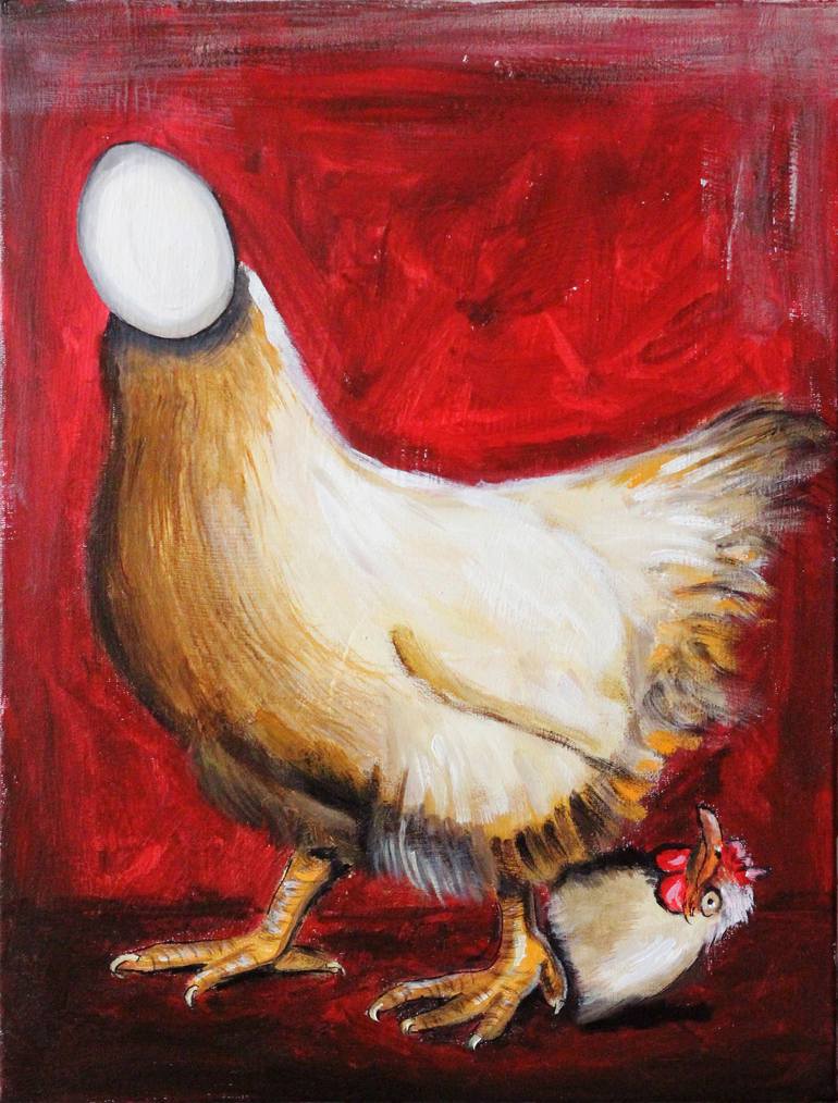 Chicken laying an egg Painting by Gabriel Grecco | Saatchi Art