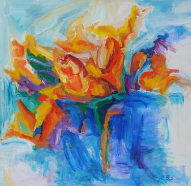 Print of Abstract Expressionism Floral Paintings by Birute Nomeda Stankuniene