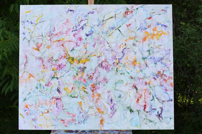 Original Abstract Expressionism Floral Painting by Birute Nomeda Stankuniene