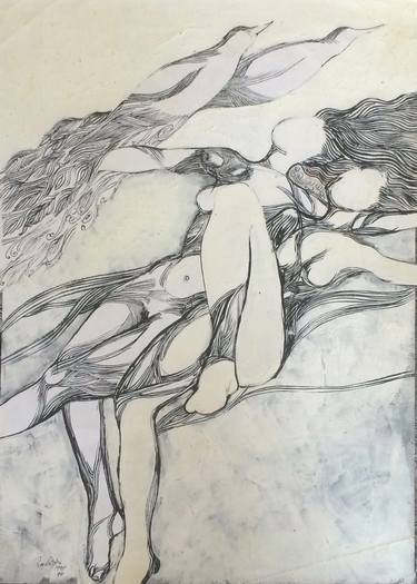 Original Abstract Expressionism Women Drawings by Raja Oshi