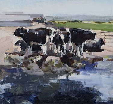 Print of Fine Art Cows Paintings by Mark Crenshaw