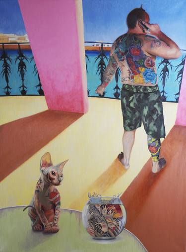 Original Figurative Cats Paintings by Massimo Casalini