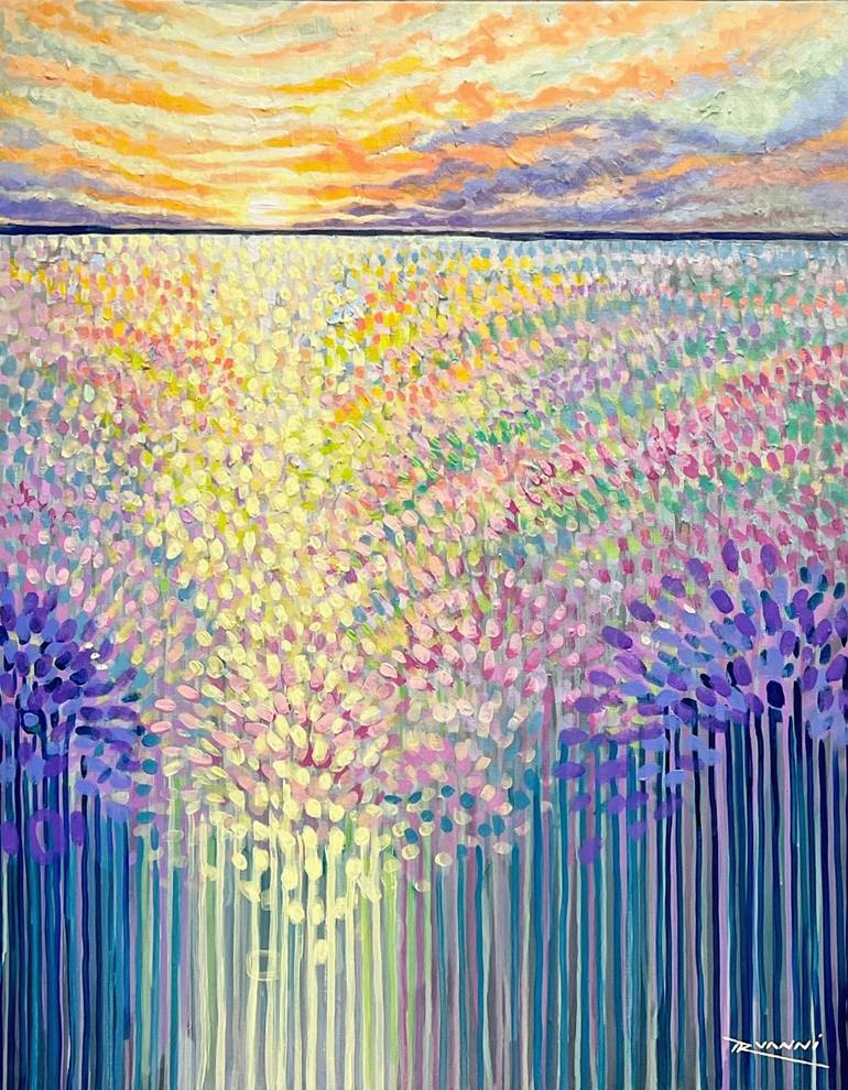 Original Abstract Painting by Rodolfo Vanni Rvanni | Abstract Expressionism Art on Canvas | Sunset over the blooming fields