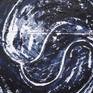 Egg tempera (dark indigo) on paper glue on cardboard (3mm thick).