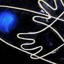 Oil (Prussian blue) monochrome on engraved plywood panel.