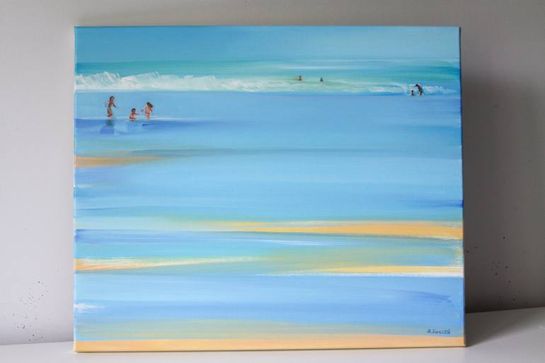 Original Figurative Beach Painting by Agnieszka Kozień