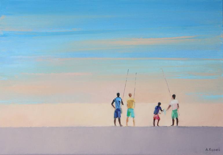 Original Minimalism Beach Painting by Agnieszka Kozień