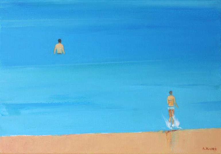 Original Minimalism Beach Painting by Agnieszka Kozień