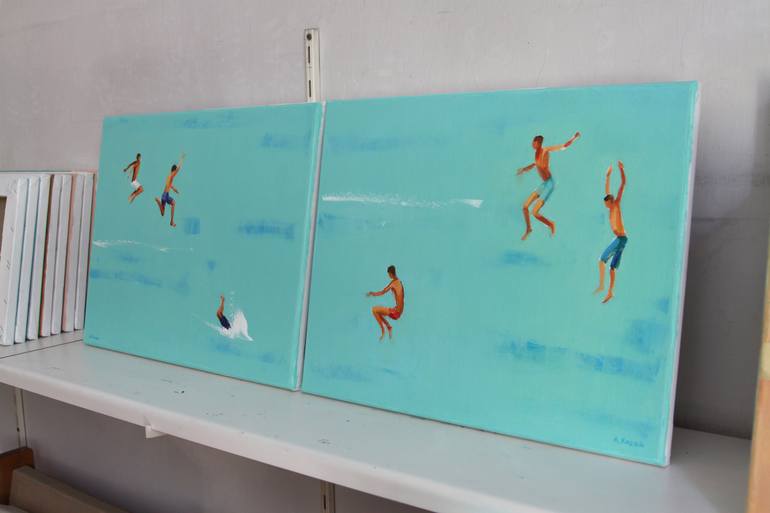 Original Figurative Beach Painting by Agnieszka Kozień