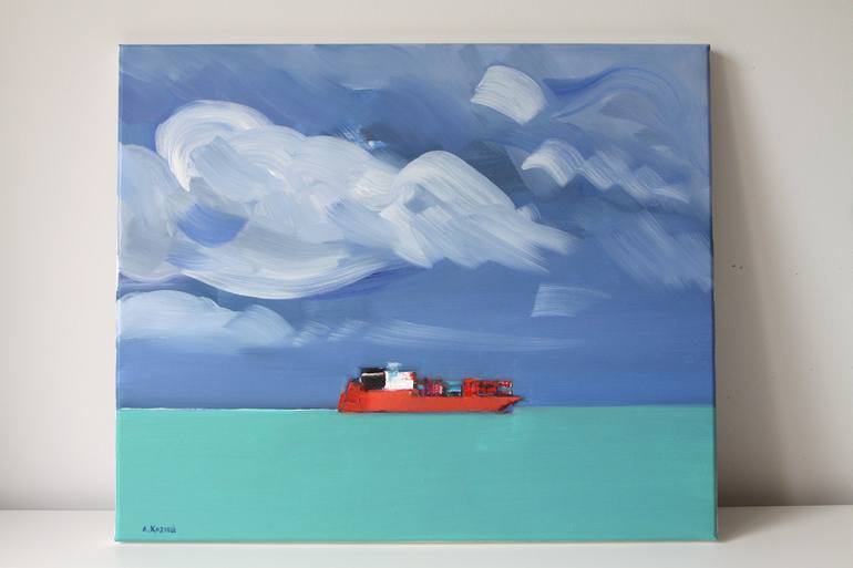 Original Fine Art Boat Painting by Agnieszka Kozień